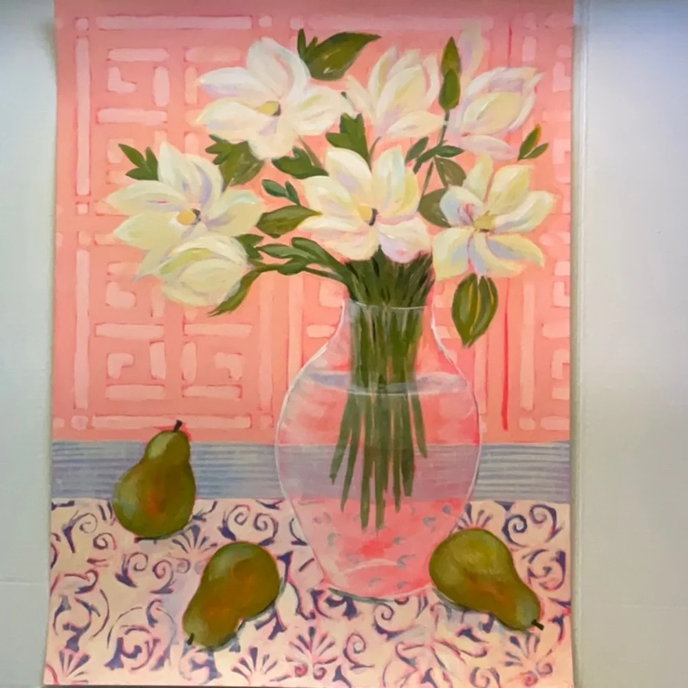 Original Acrylic Floral Painting Fashion Wall Decor  Handmade Ivory and… - Picture 5 of 7